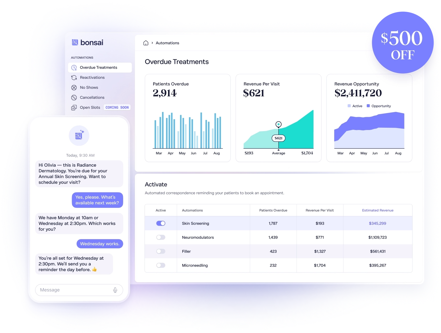 Screenshot of Bonsai's agentic AI platform automating healthcare workflows for practices