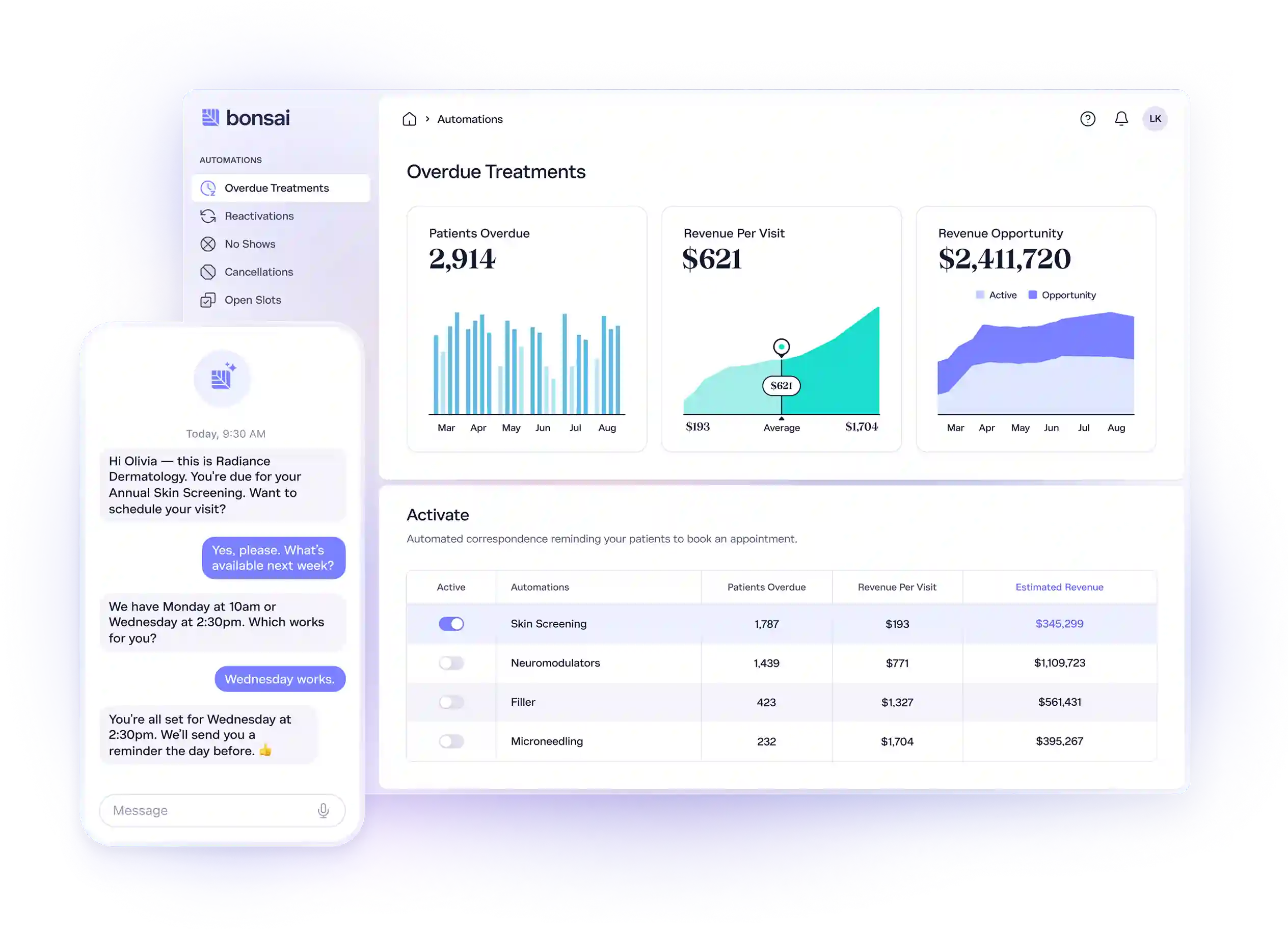 Screenshot of Bonsai’s agentic AI platform automating healthcare workflows for practices