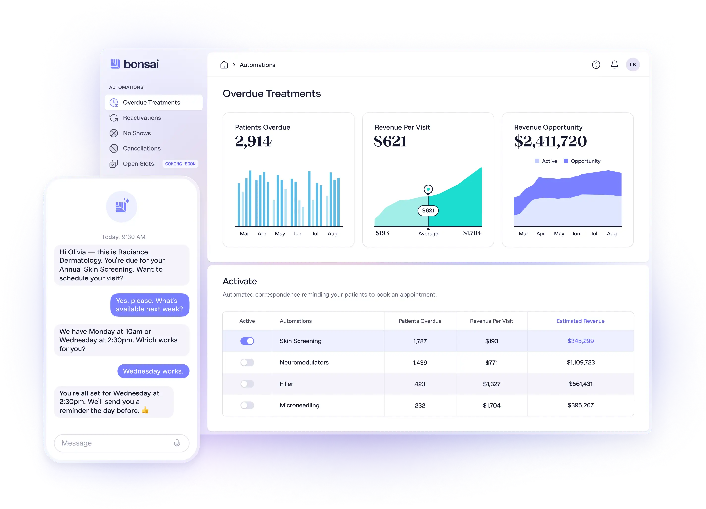 Screenshot of Bonsai’s agentic AI platform automating healthcare workflows for practices