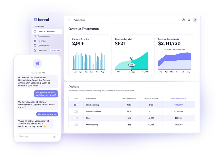 Screenshot of Bonsai’s agentic AI platform automating healthcare workflows for practices