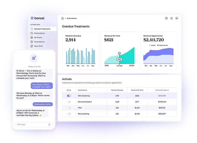Screenshot of Bonsai’s agentic AI platform automating healthcare workflows for practices